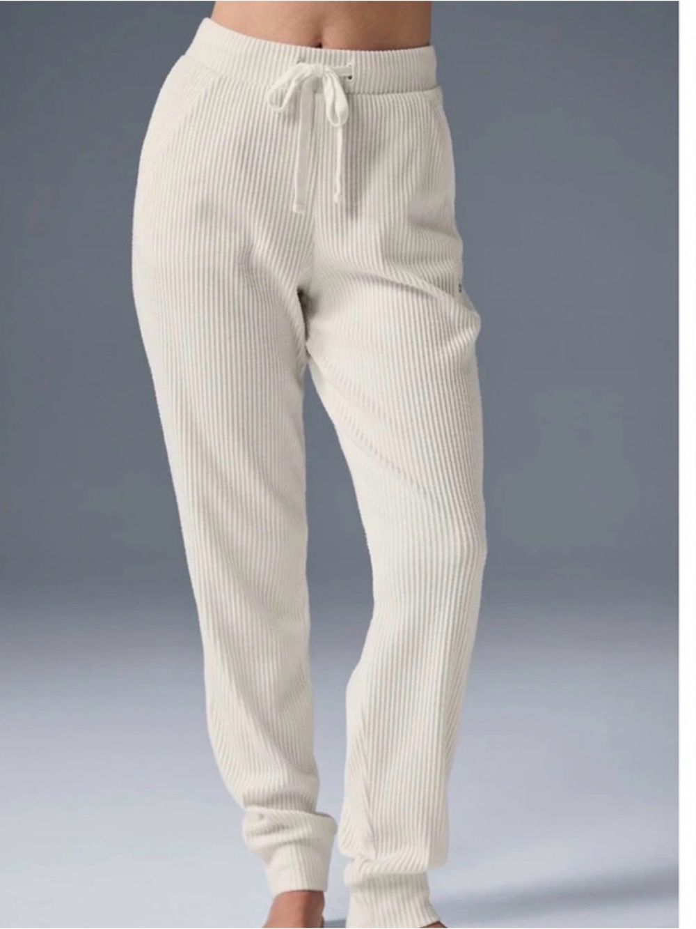 ALO Yoga Ribbed Cream Lounge Pants - Picture 2 of 5